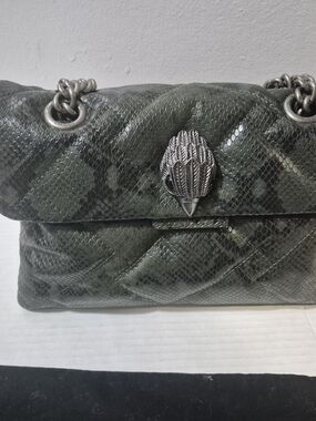 Kurt Geiger Quilted Kensington Snake-Embossed Shoulder Bag in Olive Green